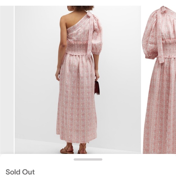 Lug Von Siga Glory Linen One-Shoulder Smocked Waist Midi Dress EUC NO FLAWS - Picture 5 of 6